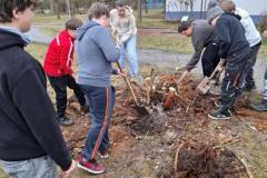 Kinder buddeln etwas aus.